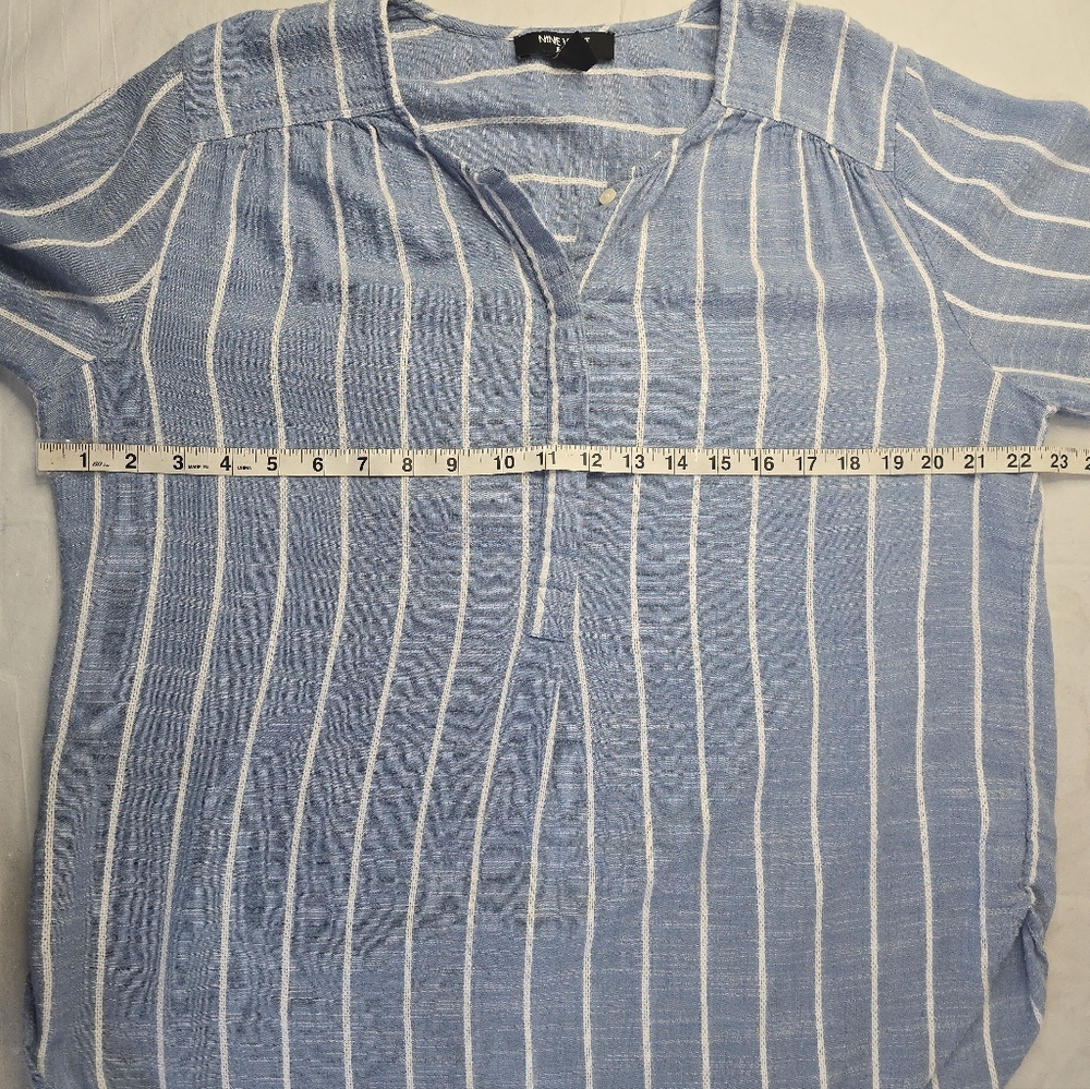 Nine West Lucy Popover Tunic Top Blue White Stripes 3/4 Roll Tab Sleeves M - Picture 9 of 12